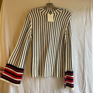 Banana Republic Striped , bell sleeve, sweater.  Red, W and Black.